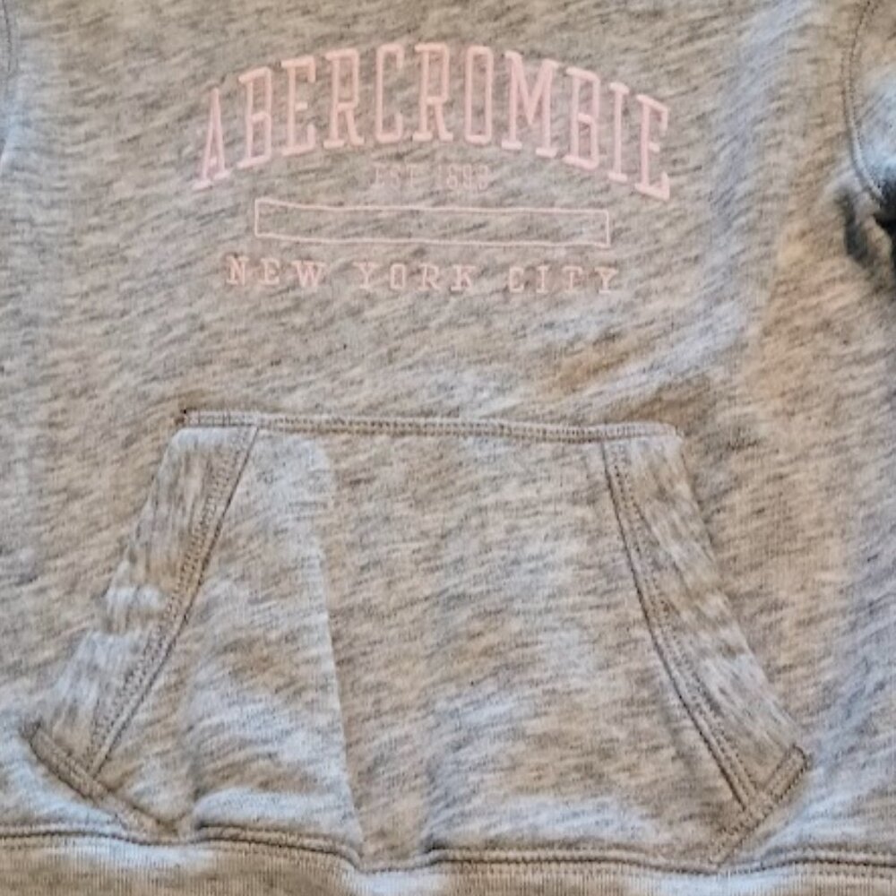ABERCROMBIE NEW girls size 5/6 gray sweatshirt w/hoodie, light pink letters - Picture 2 of 8